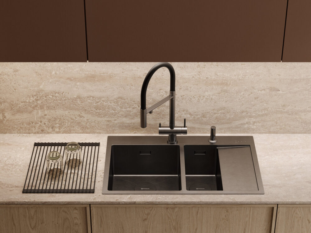 Omoikiri Akisame 78-2-GM-L, мойка, нержавеющая сталь/вороненая сталь, чаша слева