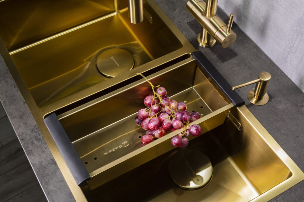 Omoikiri Taki 86-2-U/IF LG, мойка, нержавеющая сталь/светлое золото