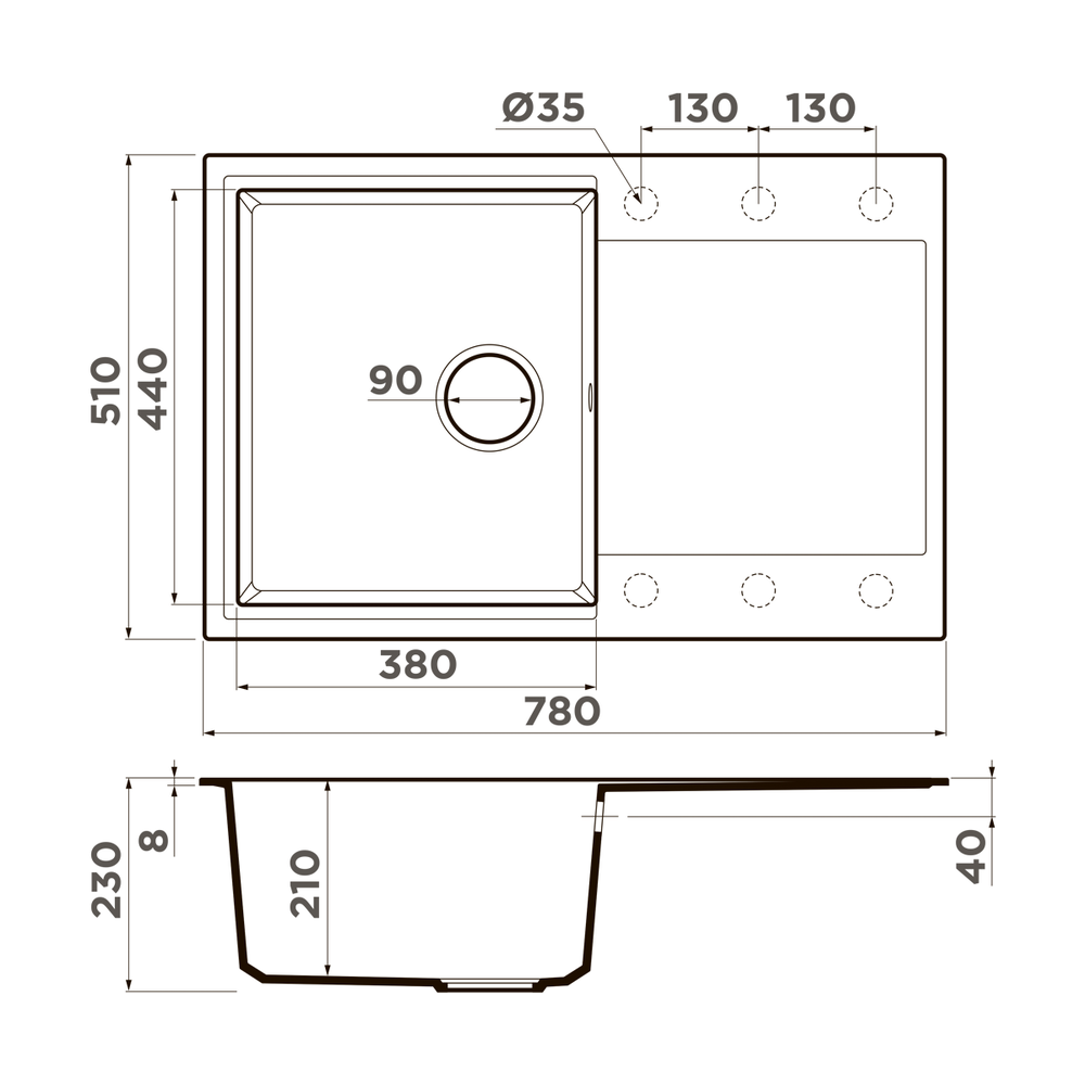 Omoikiri Daisen 78T-ES, мойка, гранит, espresso
