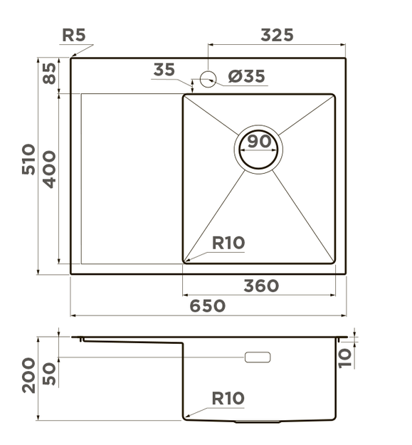 Omoikiri Akisame 65-GM-R, мойка, нержавеющая сталь/вороненая сталь, чаша справа