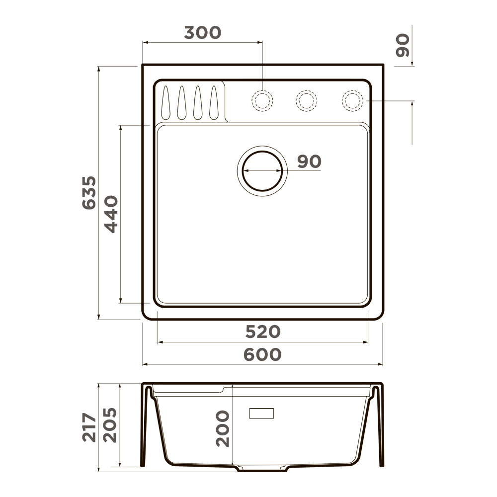 Omoikiri Kinokawa 60-GB, мойка, керамика, графит