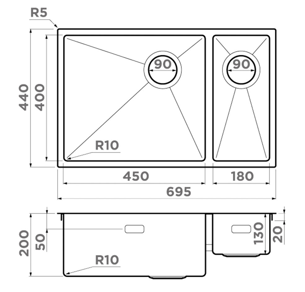 Omoikiri Taki 69-2-U/IF-GB-L Side, мойка, нержавеющая сталь/графит, чаша слева