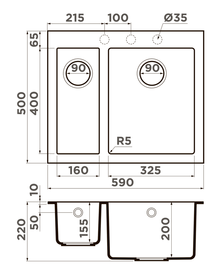 Omoikiri Bosen 59-2A-WH, мойка, керамика, белый