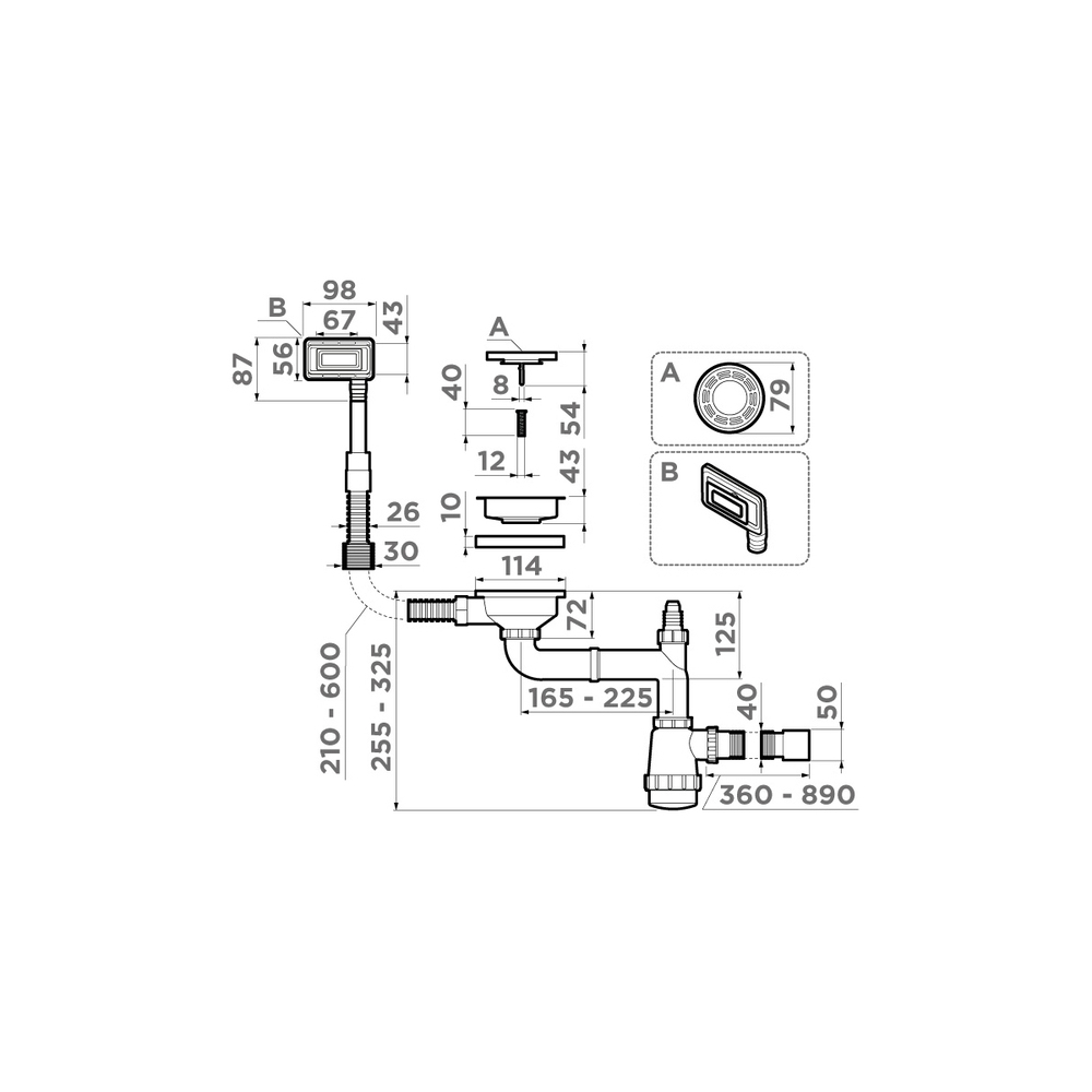 Omoikiri WK-1-UN-IN Арматура для одночашевых моек с универсальным прямоугольным переливом