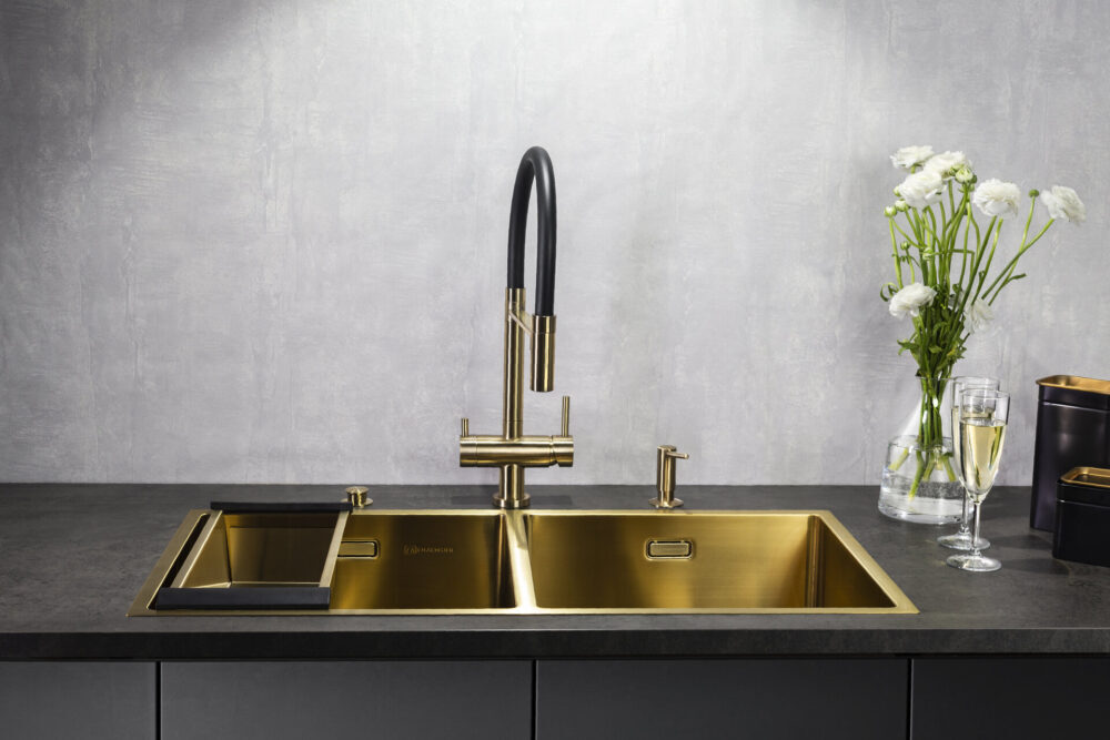 Omoikiri Taki 86-2-U/IF LG, мойка, нержавеющая сталь/светлое золото