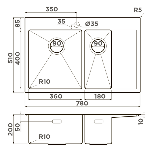 Omoikiri Akisame 78-2-IN-L, мойка, нержавеющая сталь, чаша слева