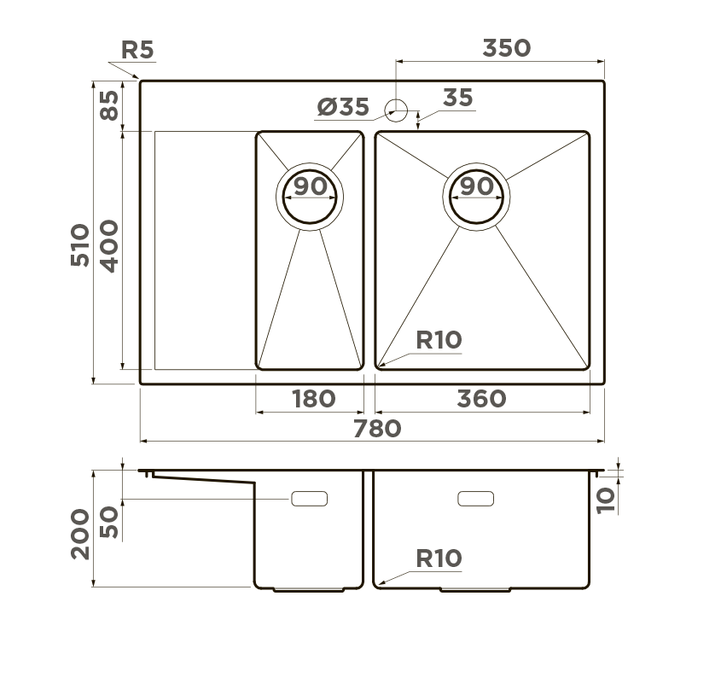 Omoikiri Akisame 78-2-IN-R, мойка, нержавеющая сталь, чаша справа