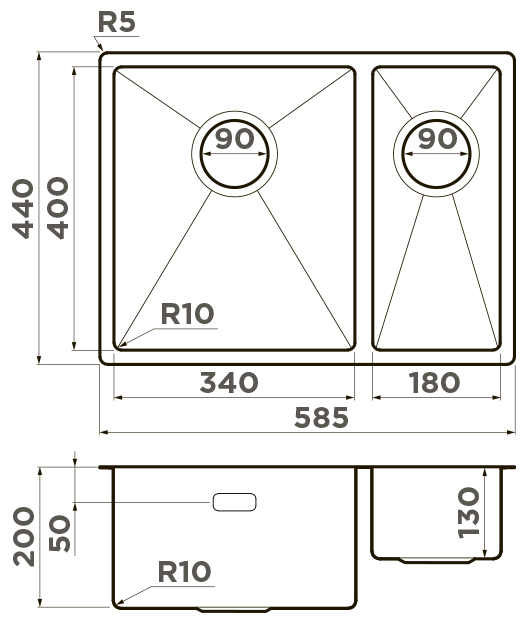 Omoikiri Taki 58-2-U/IF IN-L, мойка, нержавеющая сталь, чаша слева