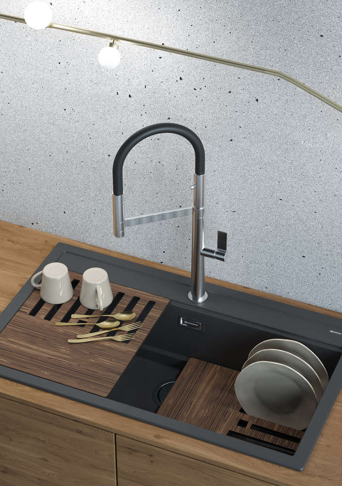 Omoikiri Osaka BN-BL смеситель, нержавеющая сталь/черный