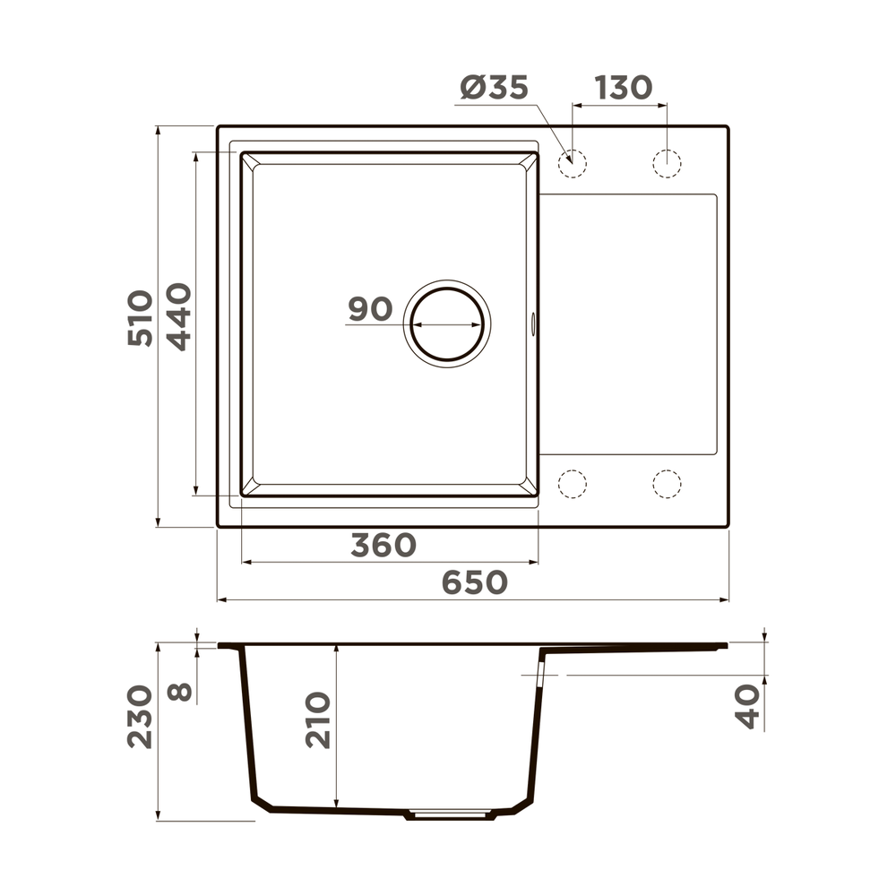 Omoikiri Daisen 65T-ES, мойка, гранит, эспрессо