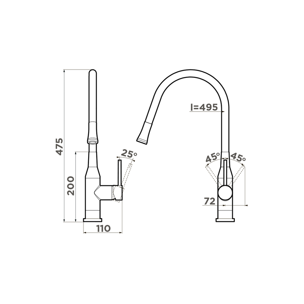 Omoikiri Yatomi-BN-GR смеситель, нержавеющая сталь/серый