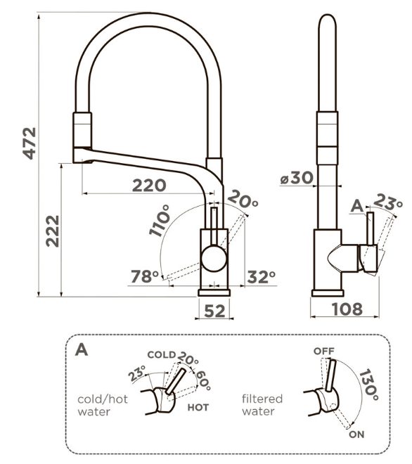 Omoikiri Sinto 2 Plus-SB-LG-BL, смеситель, светлое золото/черный