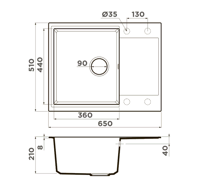 Omoikiri Daisen 65T-BE, мойка, гранит, ваниль