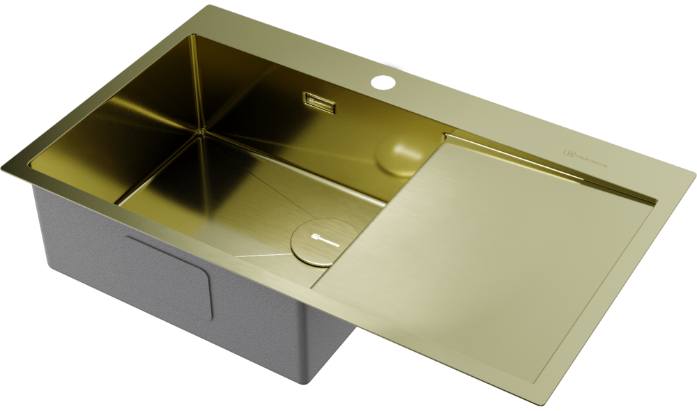 Omoikiri Akisame 86-LG-L Side , мойка, нержавеющая сталь/светлое золото, чаша слева