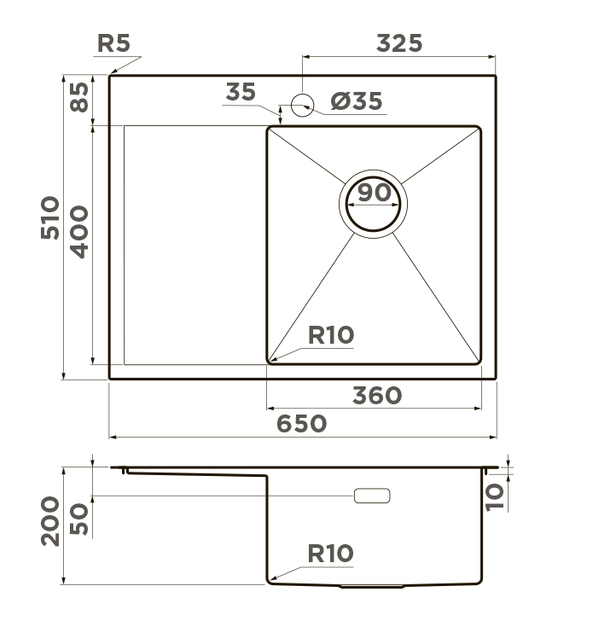 Omoikiri Akisame 65-IN-R, мойка, нержавеющая сталь, чаша справа