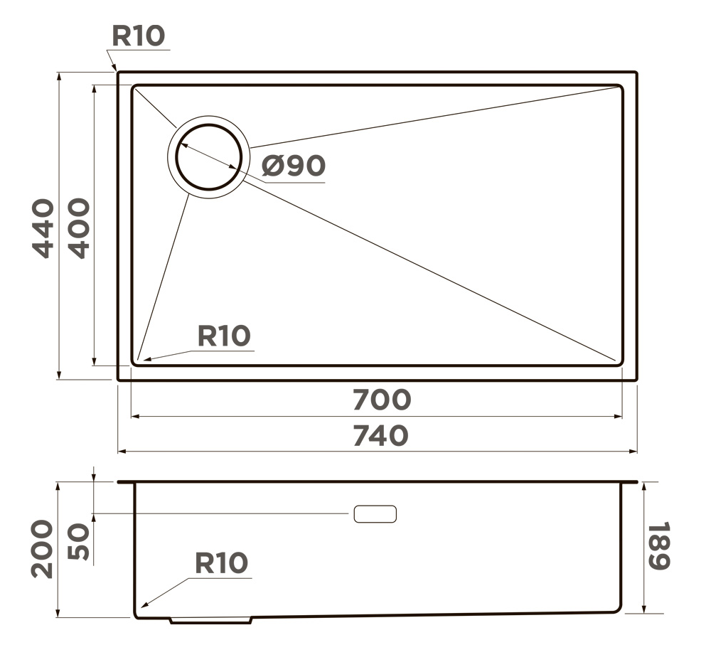Omoikiri Taki 74-U/IF--L Side IN, мойка, нержавеющая сталь
