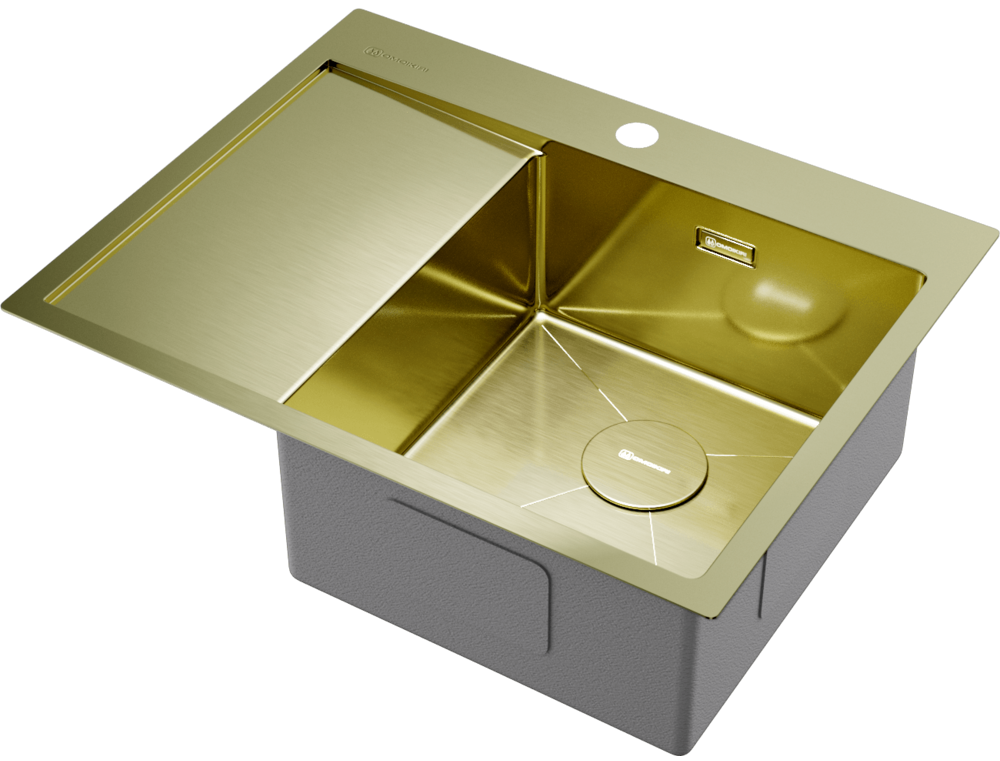 Omoikiri Akisame 65-LG-R, мойка, нержавеющая сталь/светлое золото, чаша справа