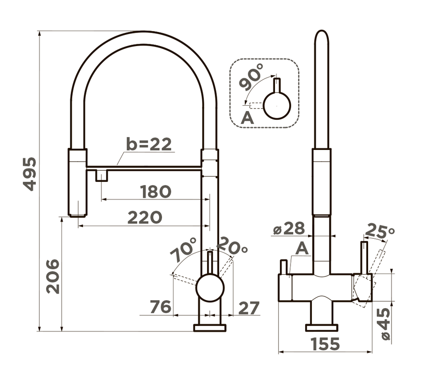 Omoikiri Kanto-C, смеситель, хром/белый гибкий шланг