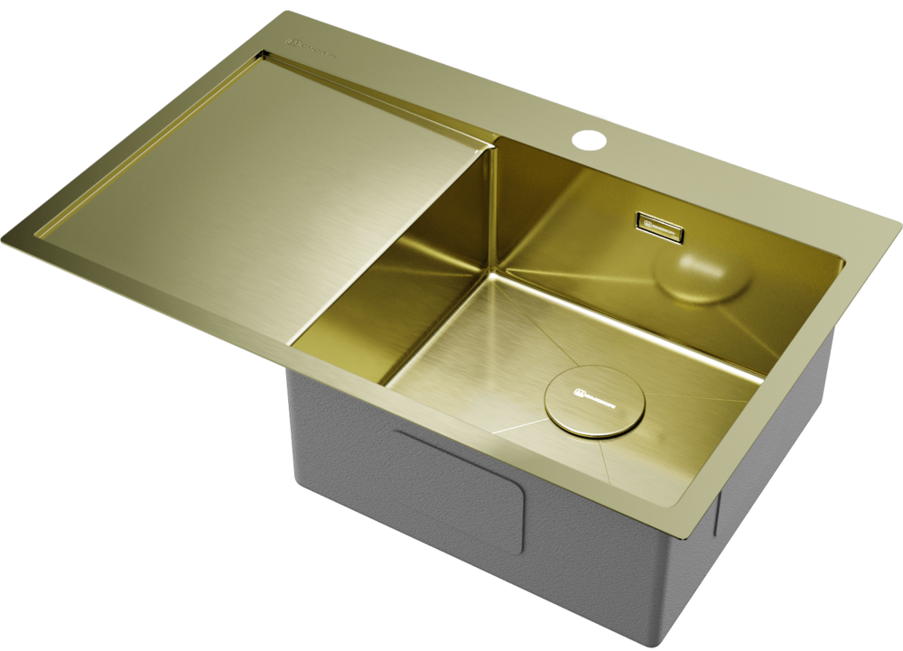 Omoikiri Akisame 78-LG-R, мойка, нержавеющая сталь/светлое золото, чаша справа