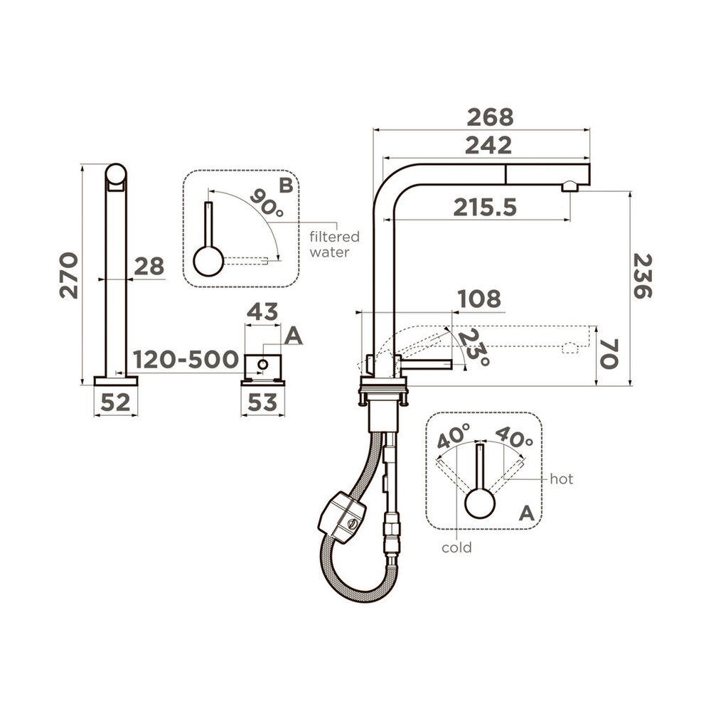 Omoikiri Nara 2 Plus-S-LG, смеситель, светлое золото