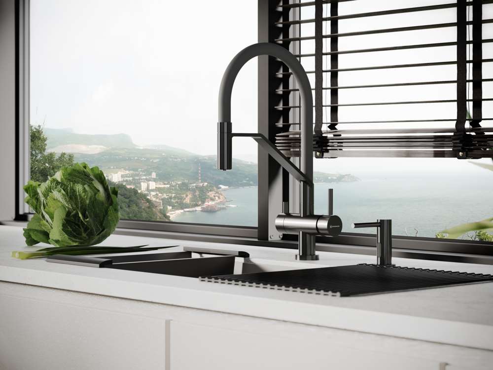 Omoikiri Akeno-GM-GR, смеситель, вороненая сталь/серый