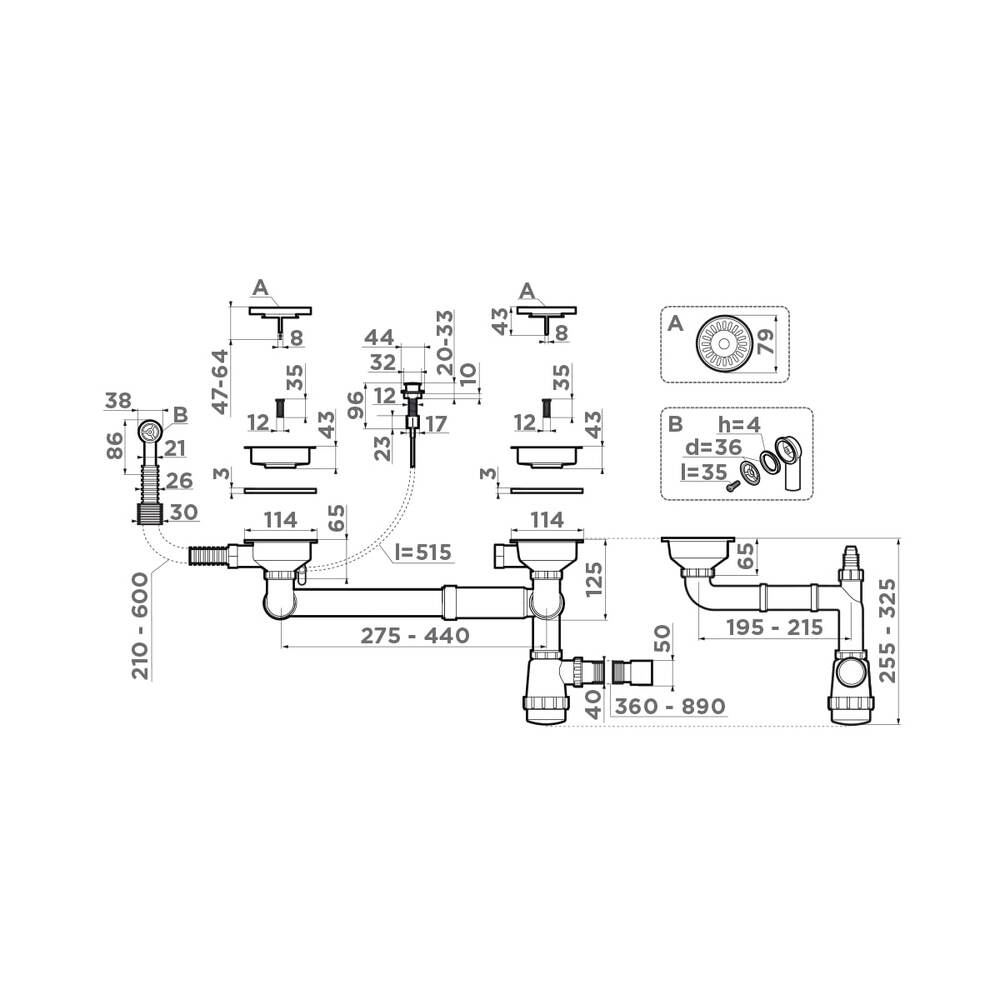 Omoikiri WK-1,5CL-R-AB022-A Арматура для полуторачашевых моек с круглым переливом, античная латунь