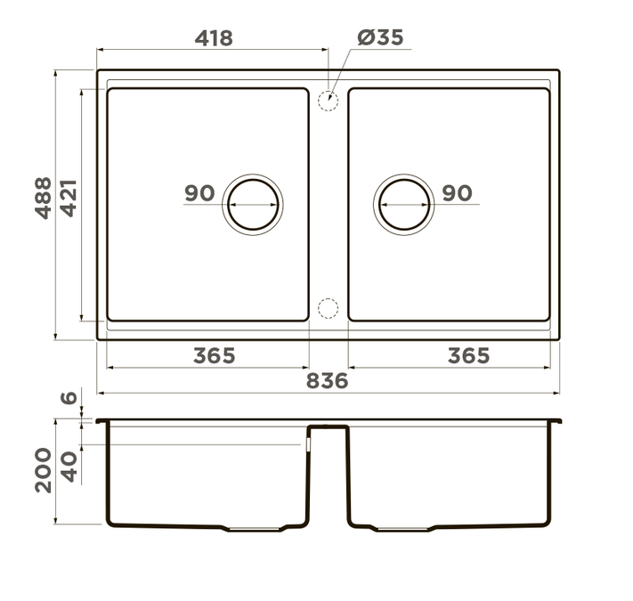 Omoikiri Kitagawa 83-2-U-GB, мойка, керамика, графит