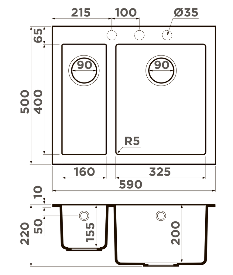 Omoikiri Bosen 59-2A GB, мойка, керамика, графит
