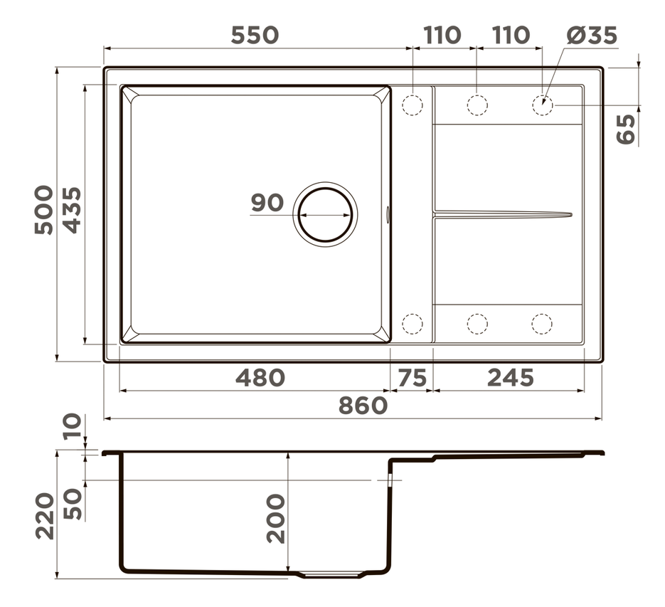 Omoikiri Sumi 86A-WH, мойка, керамика, белый