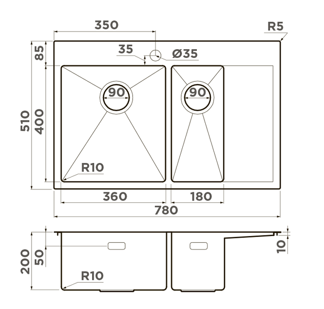 Omoikiri Akisame 78-2-LG-L, мойка, нержавеющая сталь/светлое золото, чаша слева