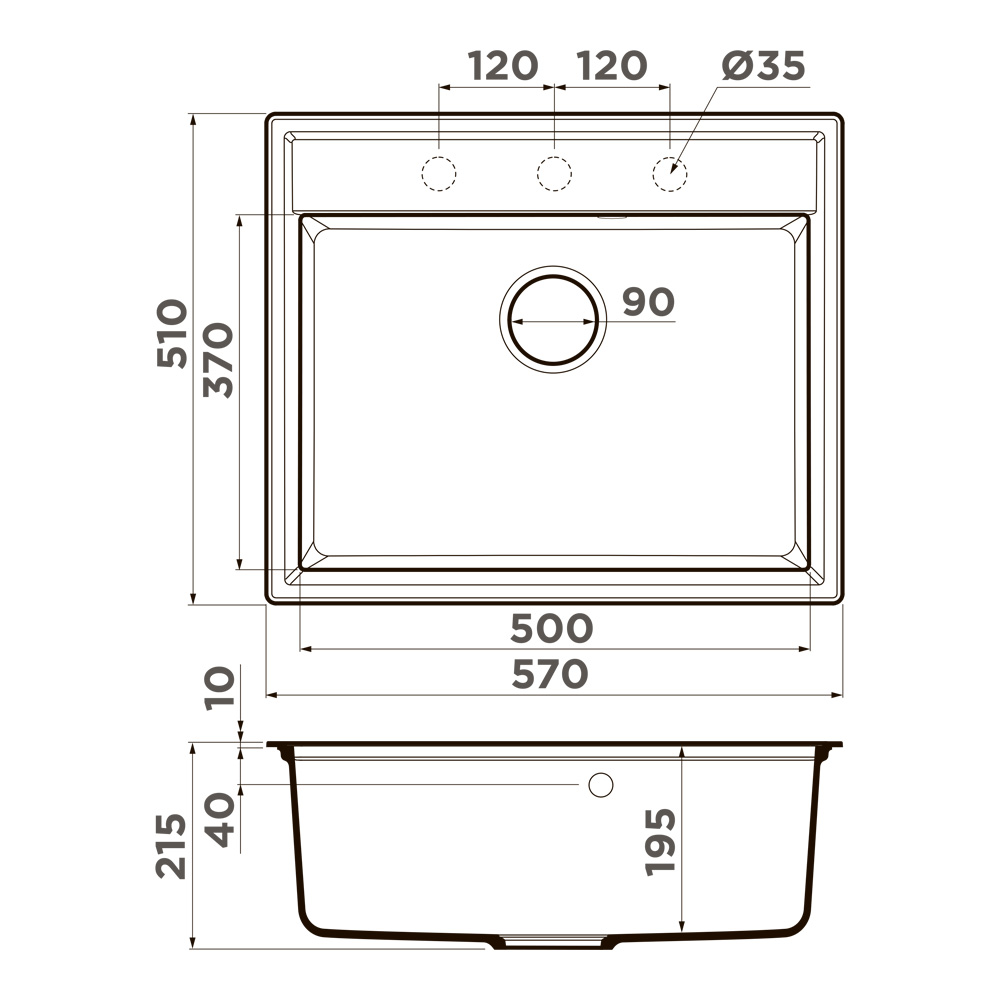 Omoikiri Daisen 57-GR, мойка, гранит, leningrad grey