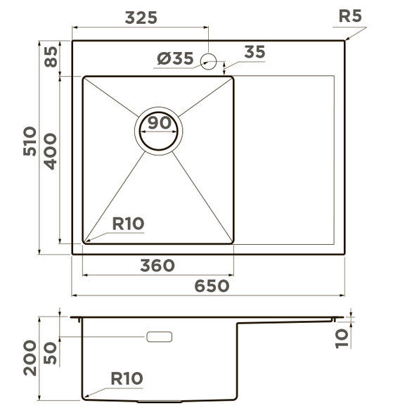 Omoikiri Akisame 65-GM-L, мойка, нержавеющая сталь/вороненая сталь, чаша слева