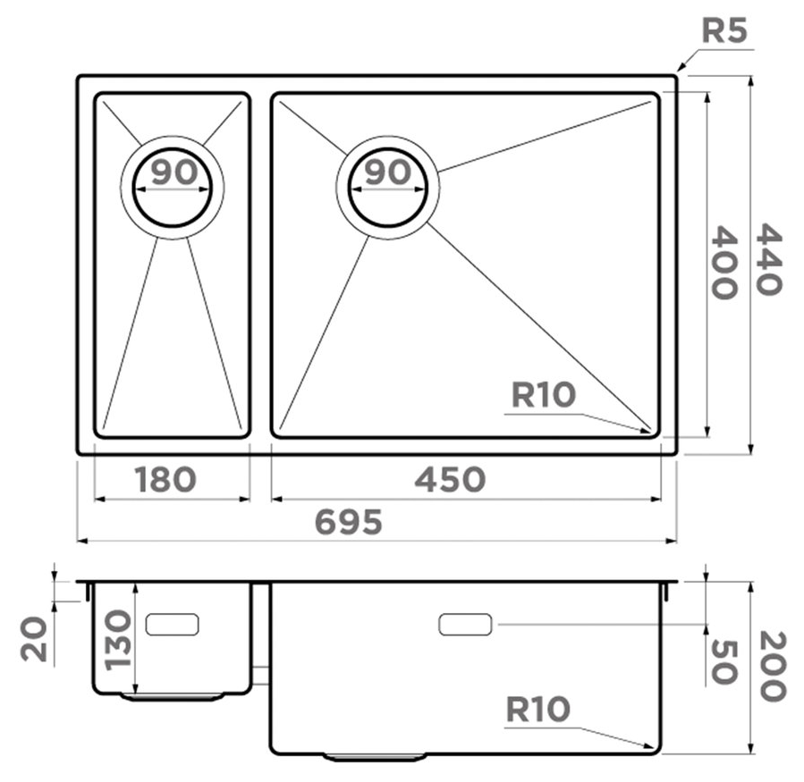 Omoikiri Taki 69-2-U/IF-GB-R Side, мойка, нержавеющая сталь/графит, чаша справа