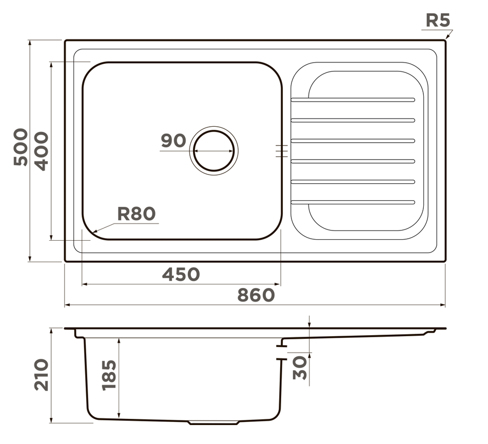 Omoikiri Haruna 86-IN, мойка, нержавеющая сталь