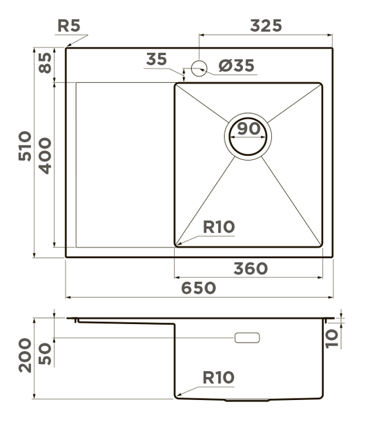 Omoikiri Akisame 65-LG-R, мойка, нержавеющая сталь/светлое золото, чаша справа