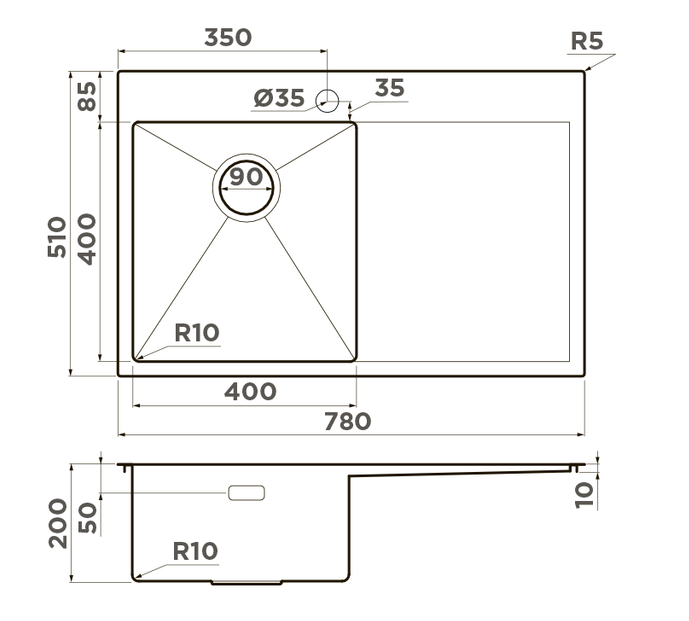 Omoikiri Akisame 78-GM-L, мойка, нержавеющая сталь/вороненая сталь, чаша слева