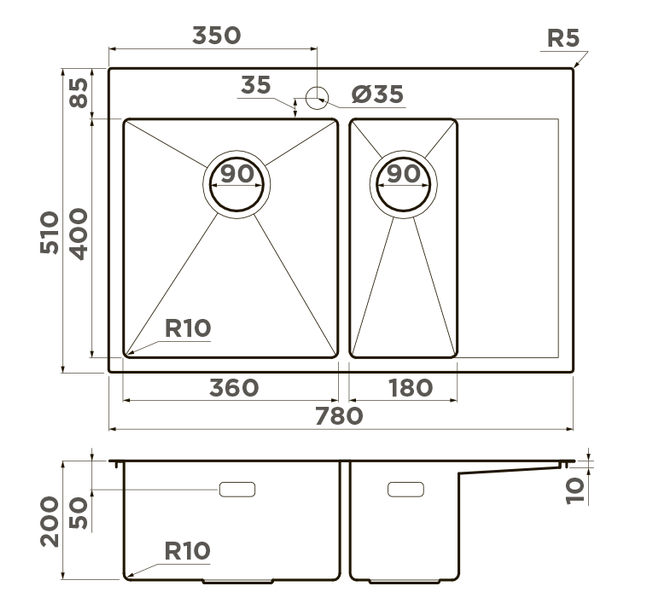 Omoikiri Akisame 78-2-GM-L, мойка, нержавеющая сталь/вороненая сталь, чаша слева