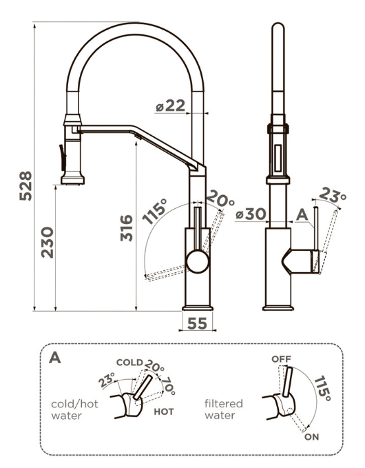 Omoikiri Makkari 2 Plus-SB-GM-BL, смеситель, вороненая сталь/черный