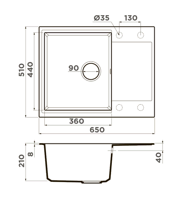 Omoikiri Daisen 65T-PL, мойка, гранит, платина