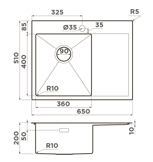 Omoikiri Akisame 65-LG-L, мойка, нержавеющая сталь/светлое золото, чаша слева