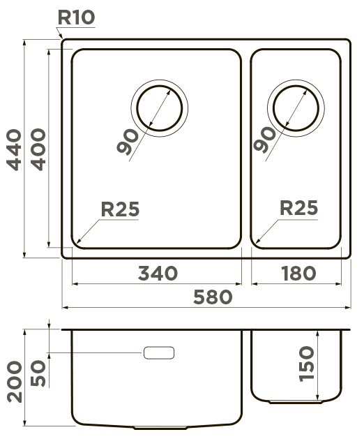 Omoikiri Tadzava 58-2-U/I-L-IN, мойка, нержавеющая сталь, чаша слева