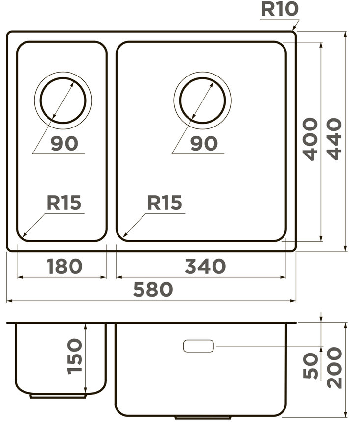 Omoikiri Tadzava 58-2-U/I-IN-R Ultra 15, мойка, нержавеющая сталь, чаша справа