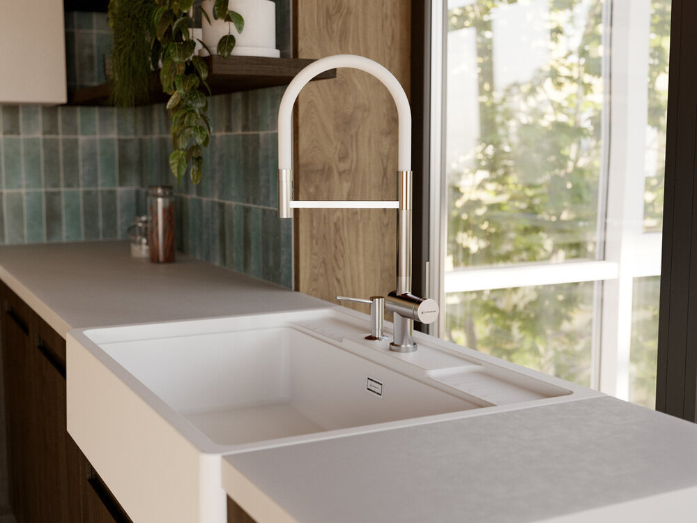 Omoikiri Kanto-2 Plus-SB BN-WH, смеситель, латунь, нержавеющая сталь/белый