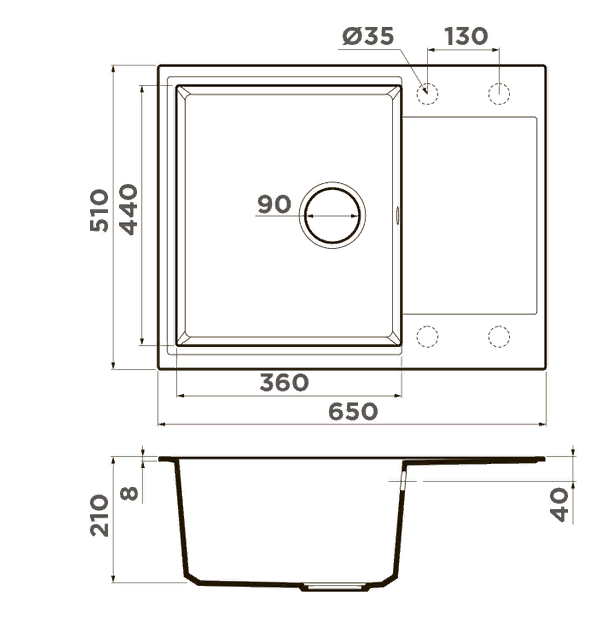 Omoikiri Daisen 65T-BL, мойка, гранит, черный