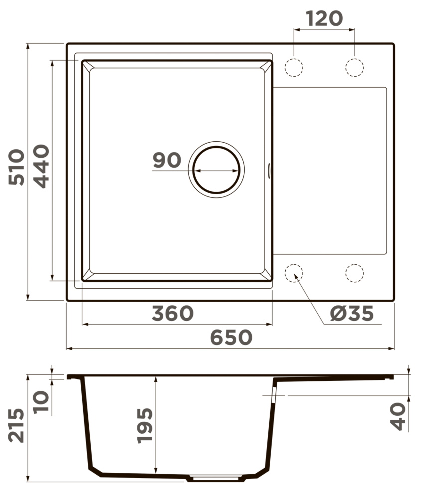 Omoikiri Daisen 65-ES, мойка, гранит, эспрессо