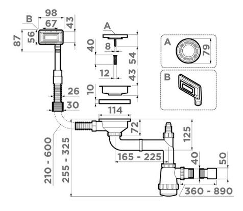 Omoikiri WK-1-UN-GB Арматура для одночашевых моек с универсальным прямоугольным переливом