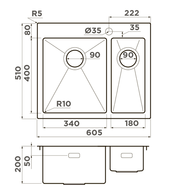 Omoikiri Akisame 60-2-IN-L, мойка, нержавеющая сталь 