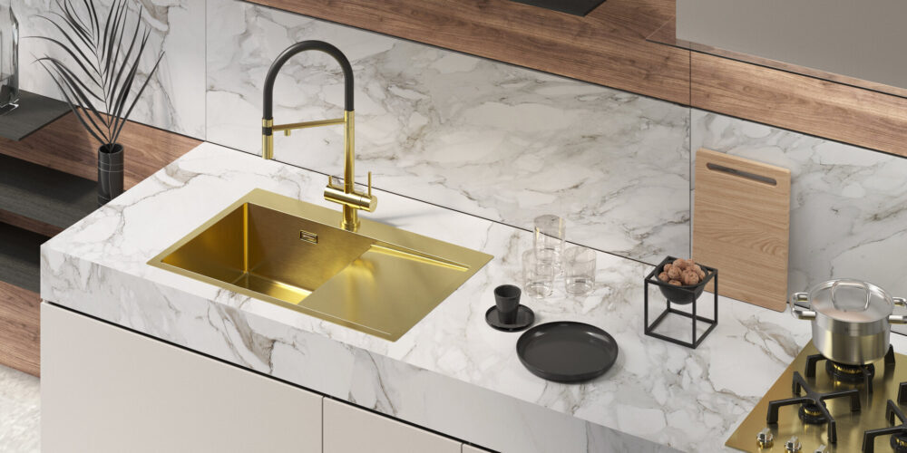 Omoikiri Akisame 78-LG-L, мойка, нержавеющая сталь/светлое золото, чаша слева