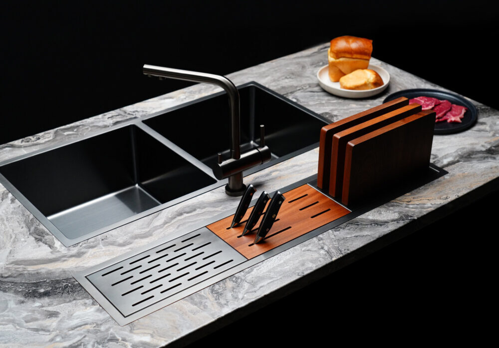 Omoikiri Taki 86-2-U/IF GM, мойка, нержавеющая сталь/вороненая сталь 