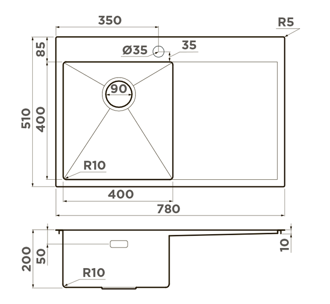 Omoikiri Akisame 78-IN-L, мойка, нержавеющая сталь, чаша слева